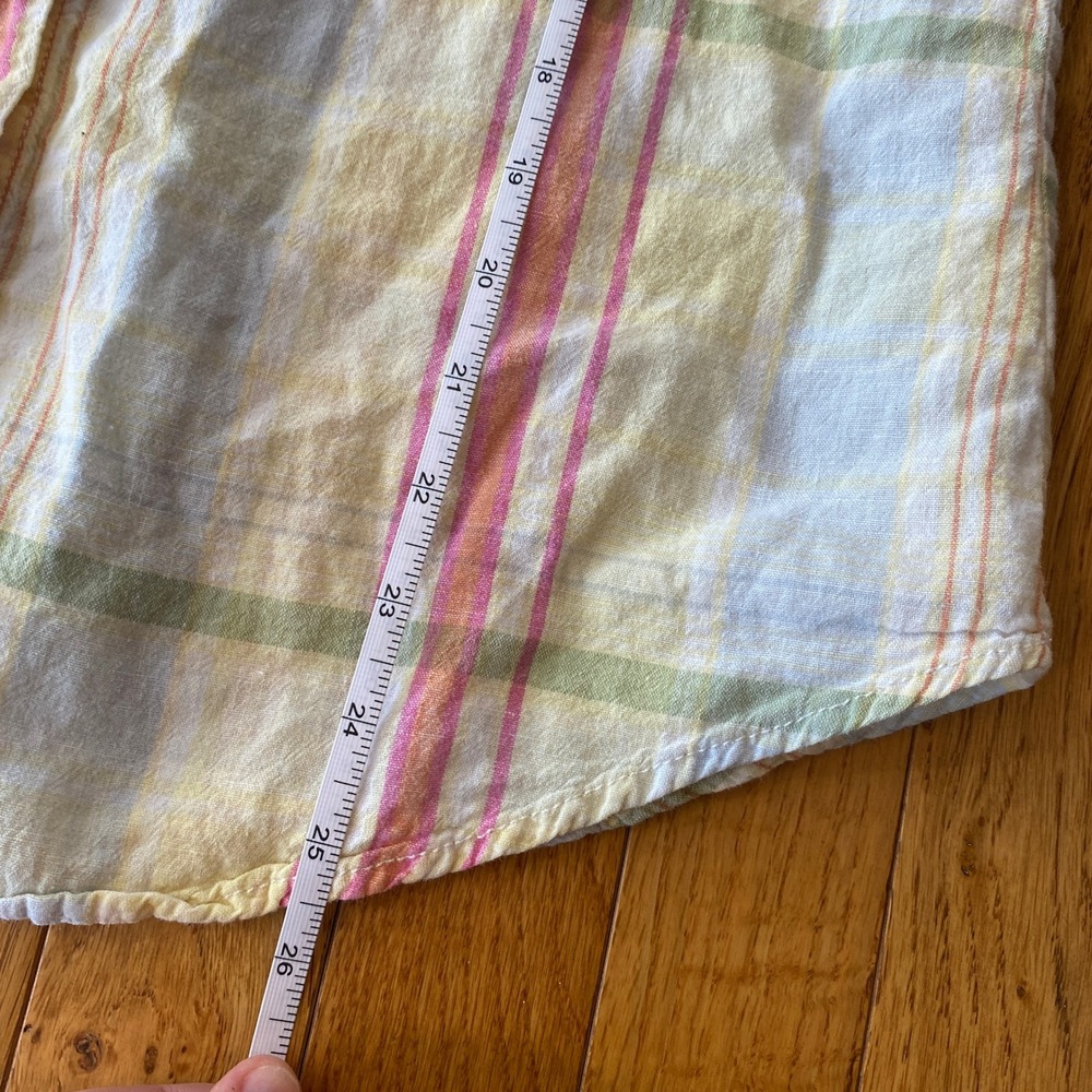 Vintage Y2K American Eagle Pastel Colorful Plaid Button Up Shirt Linen Blend M - Picture 12 of 13